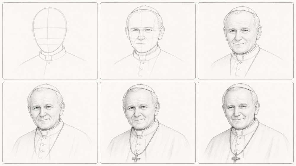 Saint John Paul II drawing guide / Jak narysować Jana Pawła II / Як намалювати Івана Павла II
