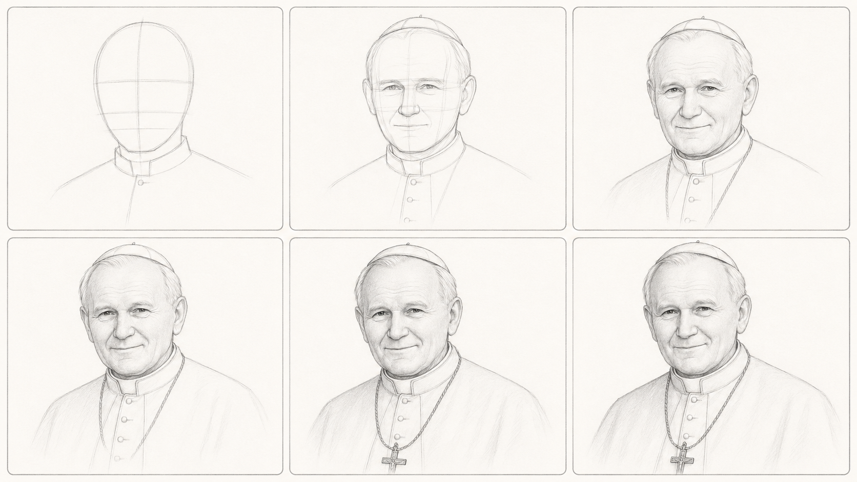 Saint John Paul II drawing guide / Jak narysować Jana Pawła II / Як намалювати Івана Павла II