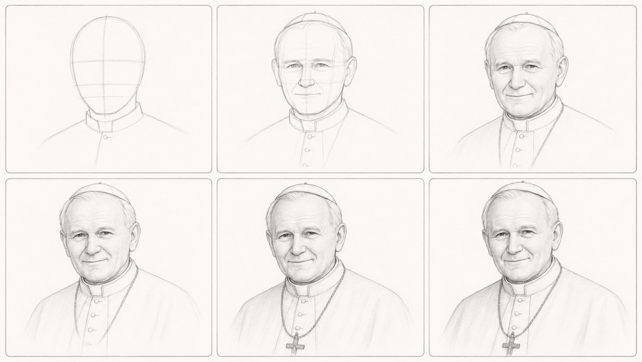 Saint John Paul II drawing guide / Jak narysować Jana Pawła II / Як намалювати Івана Павла II